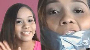Duct Tape Cleave Gagged Beauty Has Sensitive Gag Reflex! (low res mp4)