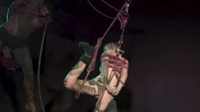 Tattooed Pair Suspended With Hooks and Rope - SHIBARI