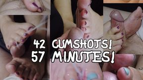TeeeaFeeea's EDGING TOEJOB FOOTJOB CUMSHOT COMPILATION! OVER 57 MIN!!