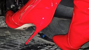 Leathana Takes Red Stiletto Boots For A Normal Drive