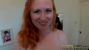 Ginger babe Satine Spark licks Hardy Lukes cock and balls