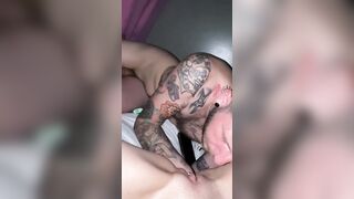 Sweet 18 year old bimbo fisted for the first time while tatted daddy eats this cunt til I cum rough three times