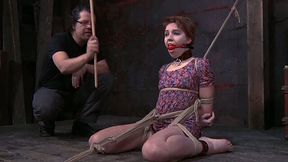 Horny master finger fucks slit of bondage porn model