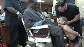 Bound sub anal fucked at barbershop