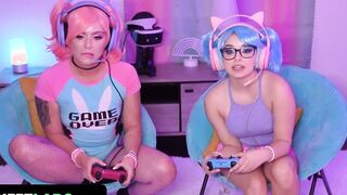 Gamer Girls Leana Lovings & Krissy Knight Get Their Juicy Pussies Screwed While Having Fun - TeamSkeet
