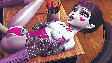 Draculaura spread over the teacher's desk - Monster High 3D Porn Parody