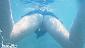 Raunchy deepthroat underwater gangbang creampie cumming deep within her dripping wet slit