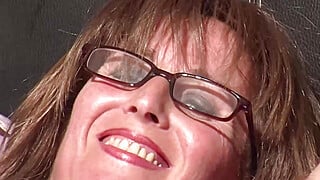 German housewife in open crotch tights