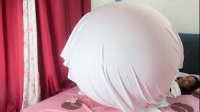 Looner Camylle Stuffs Belly With Huge Balloons And Pumps Them Until They Pop In White Dress
