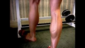 Shredded Muscular Calves Freestyle Flexing Barefoot