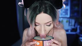 Beautiful blonde teen recorded super hot ASMR! She licking water so sexy