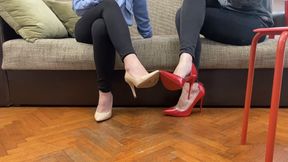 LEGS CROSSED SHOEPLAY AND FOOTSIE ON A COFFEE BREAK - MP4 MOB