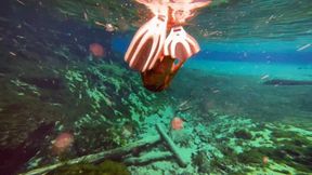 Carissa in the red bikini in the public spring-freediving fun!