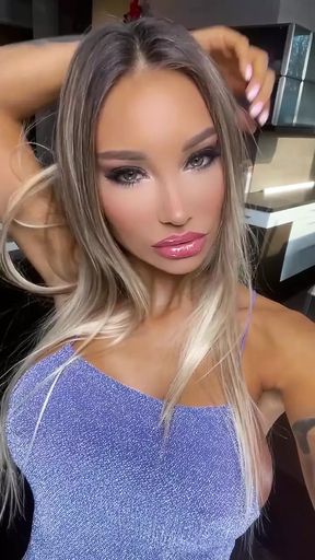 Beautiful Monika Fox Poses In A Luxurious Blue Dress &amp; Teases Pussy