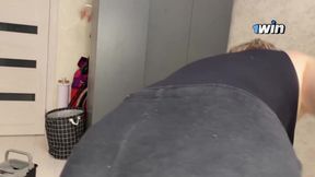 While the stepmother was mopping the floors, the stepson admired her juicy body