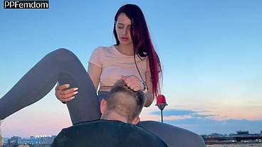 Outdoor Leggings Pussy Worship Femdom on Rooftop