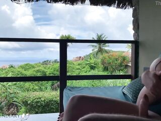 rod bouncing on a public balcony on honeymoon in paradise, projectfundiary