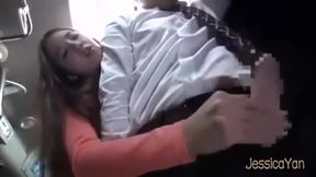 Busty Brunette Milks Cock on Public Japanese Bus