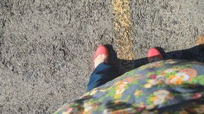 Fifi driving in new red flats show lots of toe cleavage and heel popping