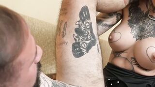 Naughty Leigh Raven plays with a dildo on a guys butt