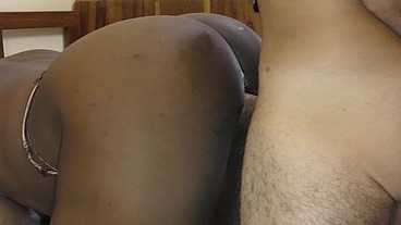 Big ass black chick gets white cock and hot sperm