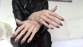 Victoria's sweet hands, cocoa-nailed, JOI-tastic nipple play, stretching the testicles alternatingly