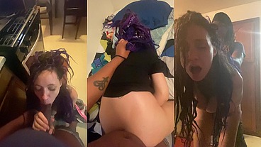 Getting fucked on kitchen counter until she cums hard
