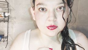 Chubby girl soaping her mouth