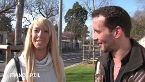slutty blonde sucks and fucks cock in public park