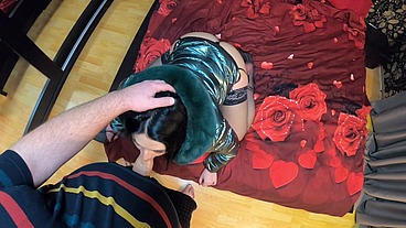 Stepmom was face-fucked. Cum on shiny and fluffy down-jacket.