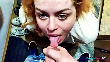 My chubby neighbor sucks my cock in the closet of her house
