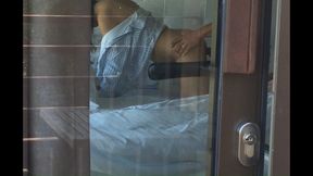 Caught neighbors having sex through open window, blowjob, cowgirl, doggy style with cumshot on the ass