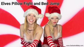 Sexy Elves Bed Jump and Pillow Fight in Thigh Highs - Bed Jumping - Panty hose - Nylons - Stockings