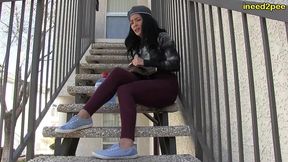 asian milf can t hold her bladder and wets her pants outside
