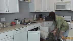charlee chase fucks the plumber! she got facialized in the kitchen!