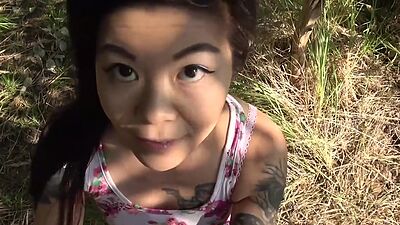 Public Agent Asian MILF barmaid flashes her cute mom boobs before taking cock
