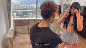 yenifer chacon and a delicious venezuelan brunette girl with big tits having hardcore sex with their coach on a balcony