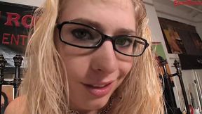 Eyeglasses-wearing teen lover Allie James filled with cock and cum by porn legend Eric John on ErotiqueTVLive