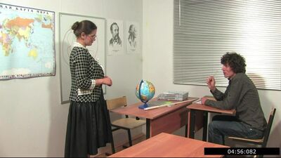 Naughty cougar professor is fucked by a horny student in the classroom