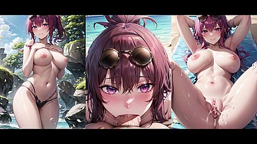 (3D ANIMATED AI GENERATED) Erotic coupling on a nude beach (with pussy masturbation ASMR sound! Ai porn)