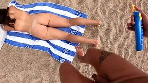 Nudist Beach Pick Up with Tanned Latina Girl Getting Cumshot on Pussy
