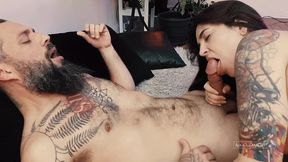 i received a visit from mila spook at home, i couldn t resist and fell on her hairy pussy until she begged to sit on my cock