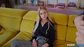 As two cocks ravage Loren's pussy&#x270C; and curvy ass&#x1F351;, her blonde hair flows like a golden mess