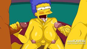 Marge Simpson Double Penetrated by Carl & Lenny while Homer works late.