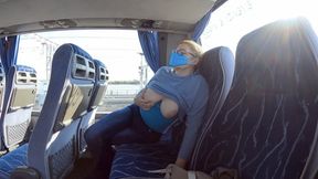 Crossed legs orgasm with tits flashing in a bus
