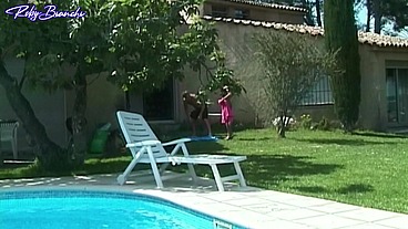 Purefilmstv - Gorgeous brunette gets her pussy licked in the pool and then she gets her ass fucked and filled with cum