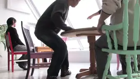 Adorable Japanese maid moans while a bunch of dudes pound her