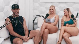 Curvy babes get fucked hard after a podcast session