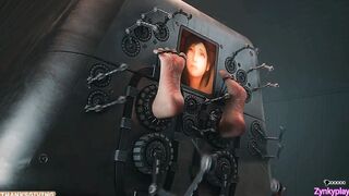Anime 3D Tifa bound up inside a tickling machine
