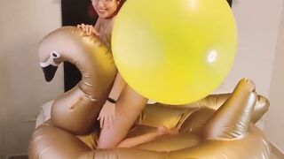 Adorable Hispanic bimbos pose you with my gigantic inflatable golden swan and my 32 gigantic balloon